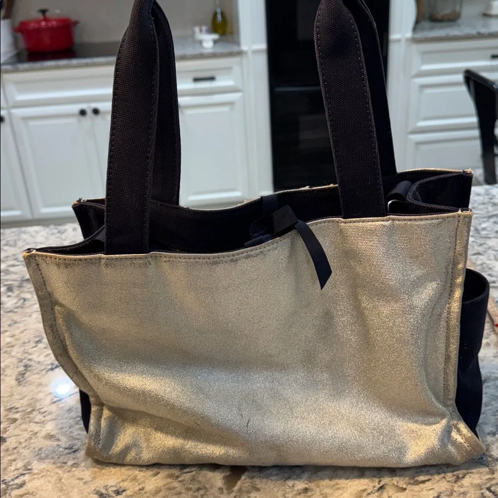 Kate Spade New York Metallic Silver Navy Diaper Bag Tote Shoulder Bag
